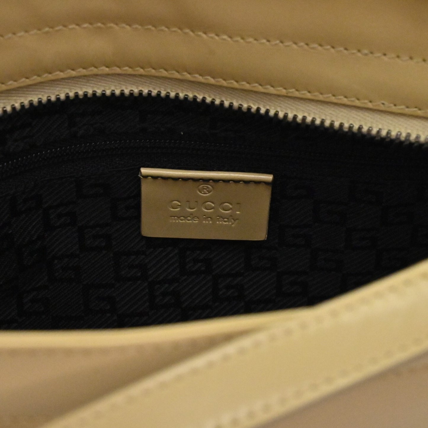 GUCCI Bag Jackie Beige Patent Leather Double Handle Classic Shoulder Tote Bag