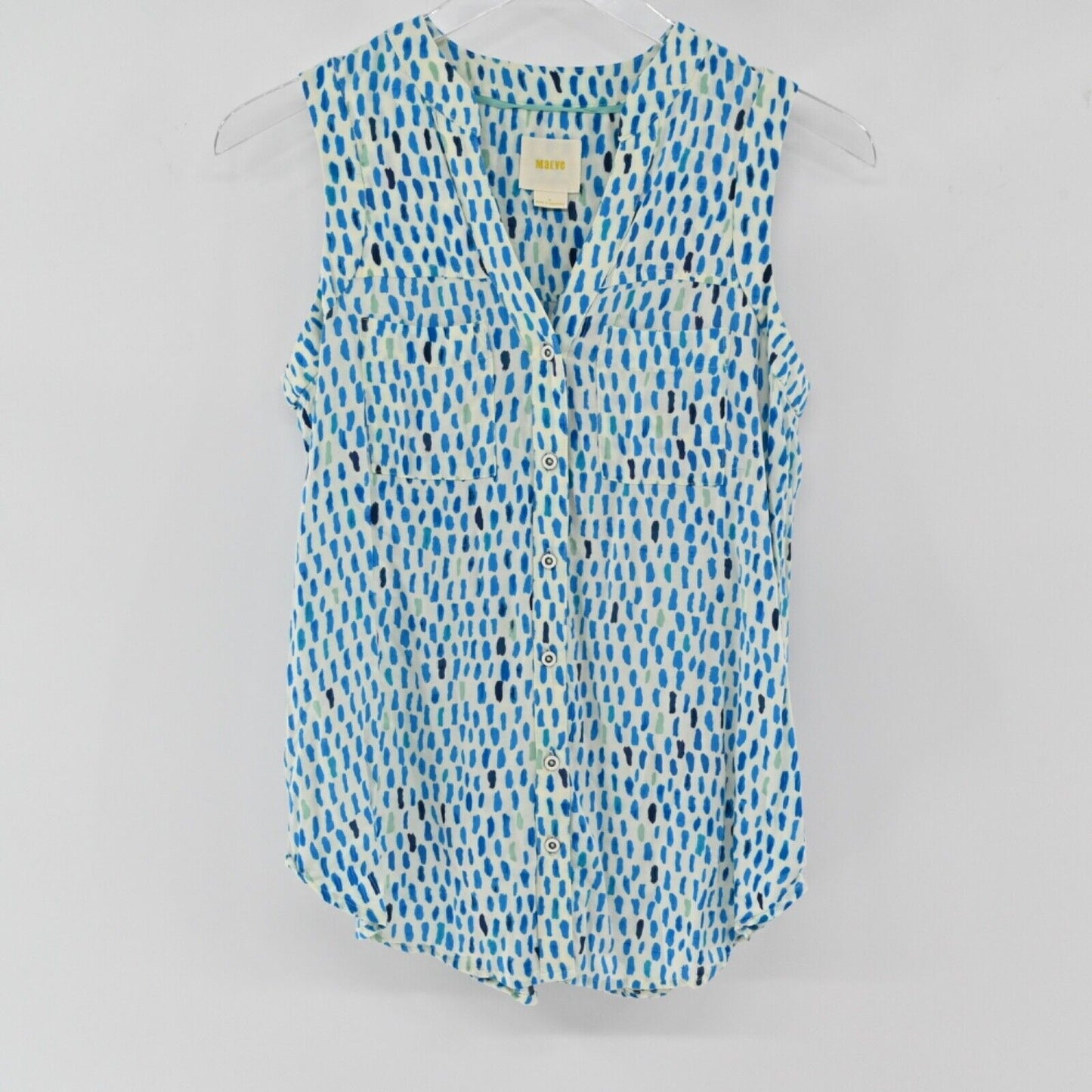 ANTHROPOLOGIE Top Womens Sz 0 MAEVE Blue Dot Button Front Pocket Sunseeker Tank