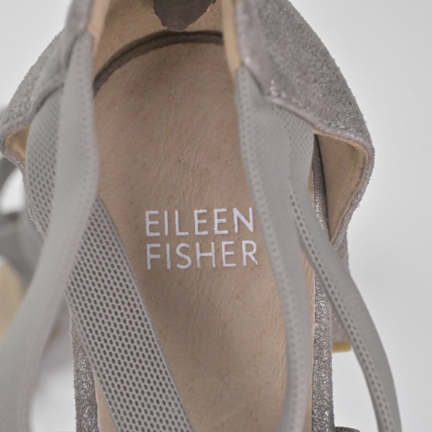 EILEEN FISHER Pumps Womens Size 7.5 Juku Mica Silver Strappy Closed Almond Toe