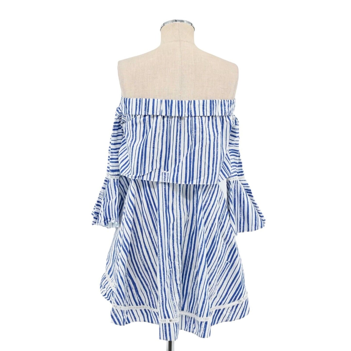 N NICHOLAS Top Womens Size 4 Blue White Off Shoulder Blouse Washed Stripe Cotton