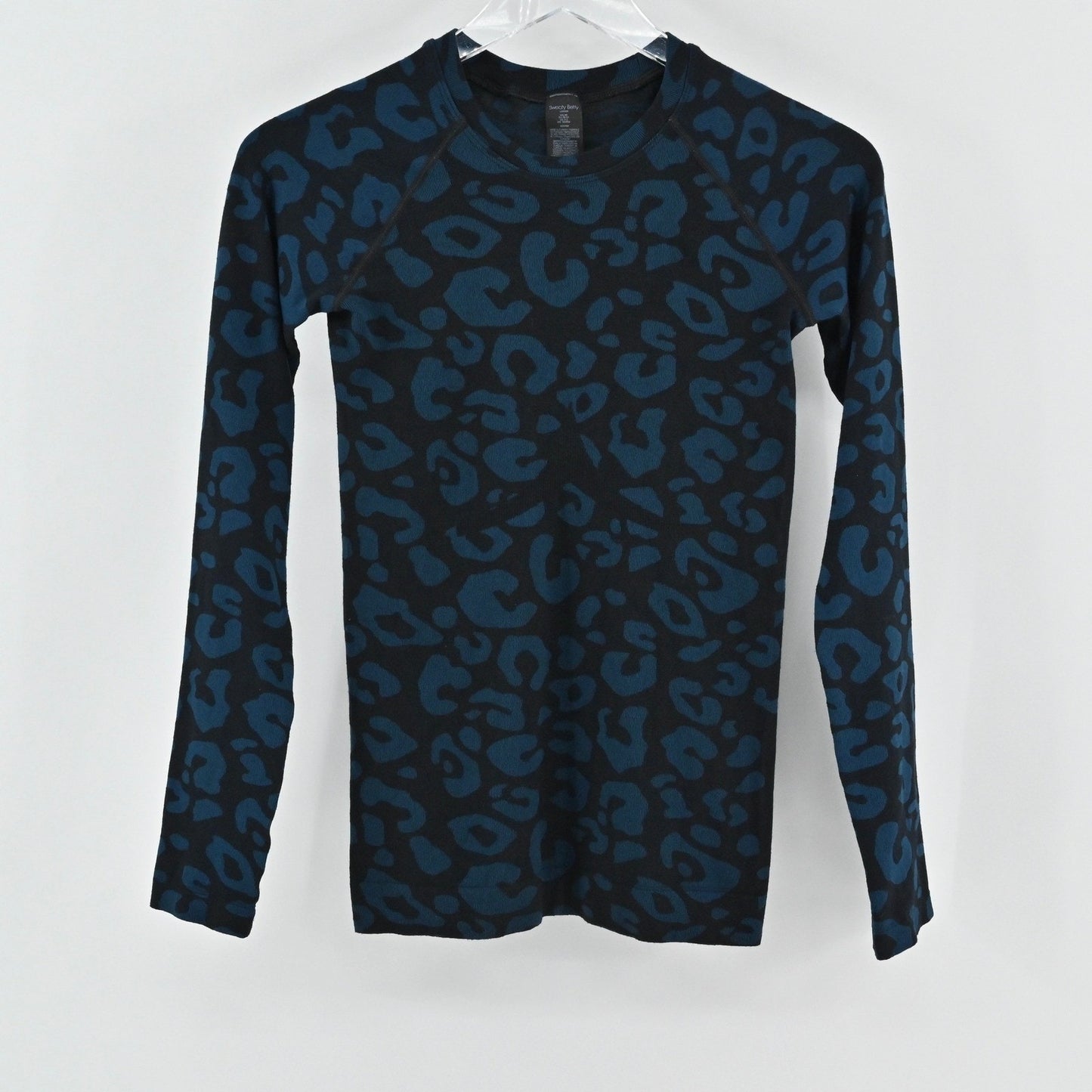SWEATY BETTY Glisten Seamless Long Sleeve Top Size XS Blue Black Animal Athletic