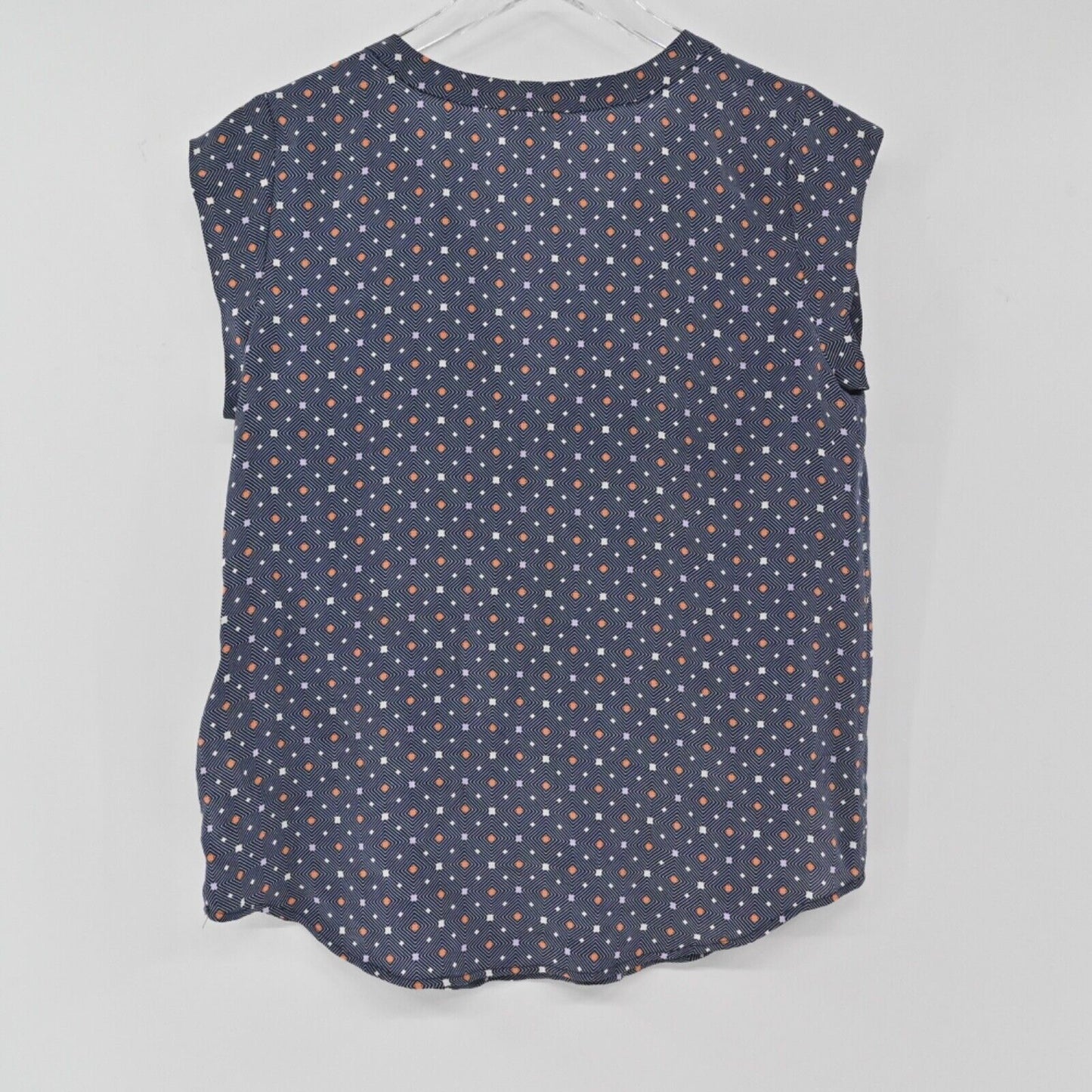 JOIE Top Womens Size XS Blue Geometric Print 100% Silk Ryanna Cap Sleeve VNeck