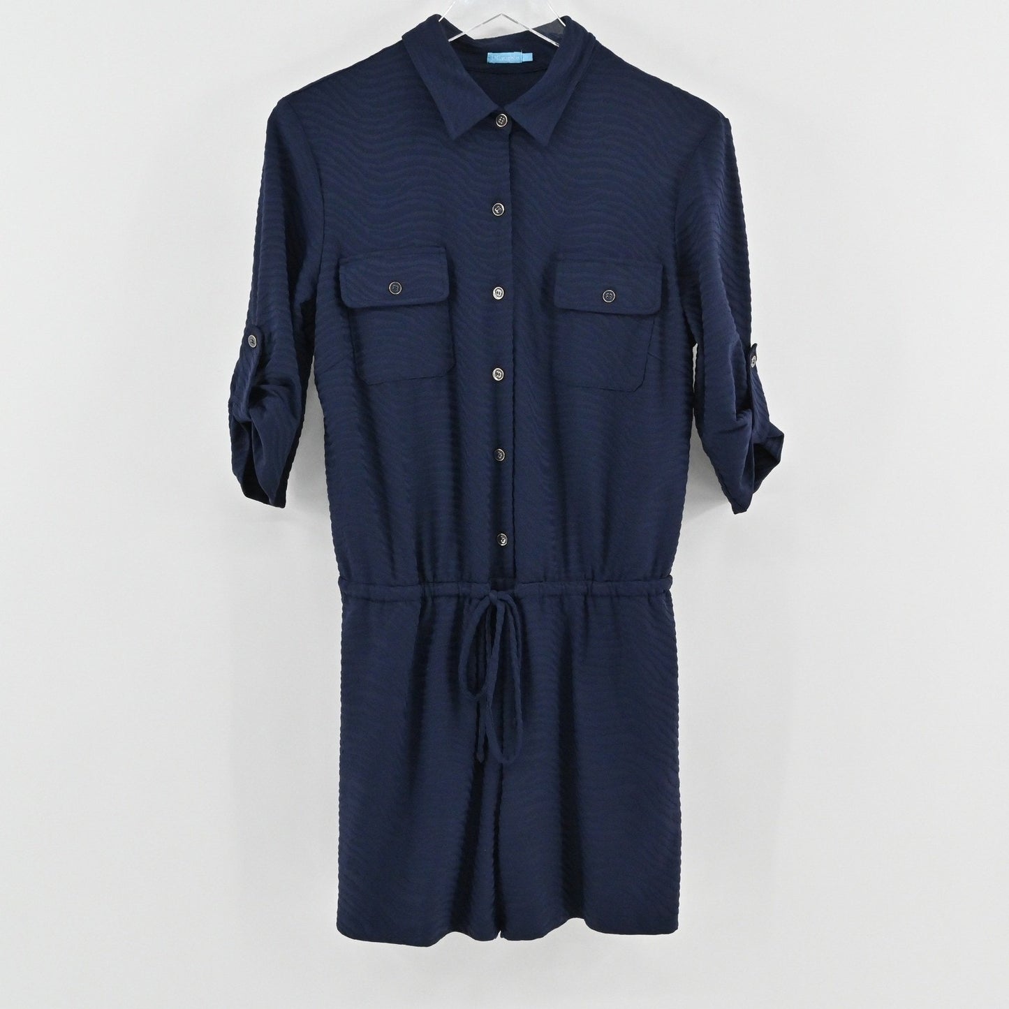 J McLaughlin Womens Westport Navy Raffia Jacquard Romper Size M Drawstring Waist