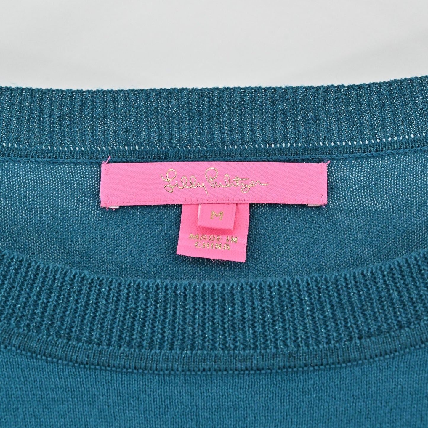 LILLY PULITZER Womens Cobo Boatneck Inky Sweater Size M Tidal Blue Metallic Knit