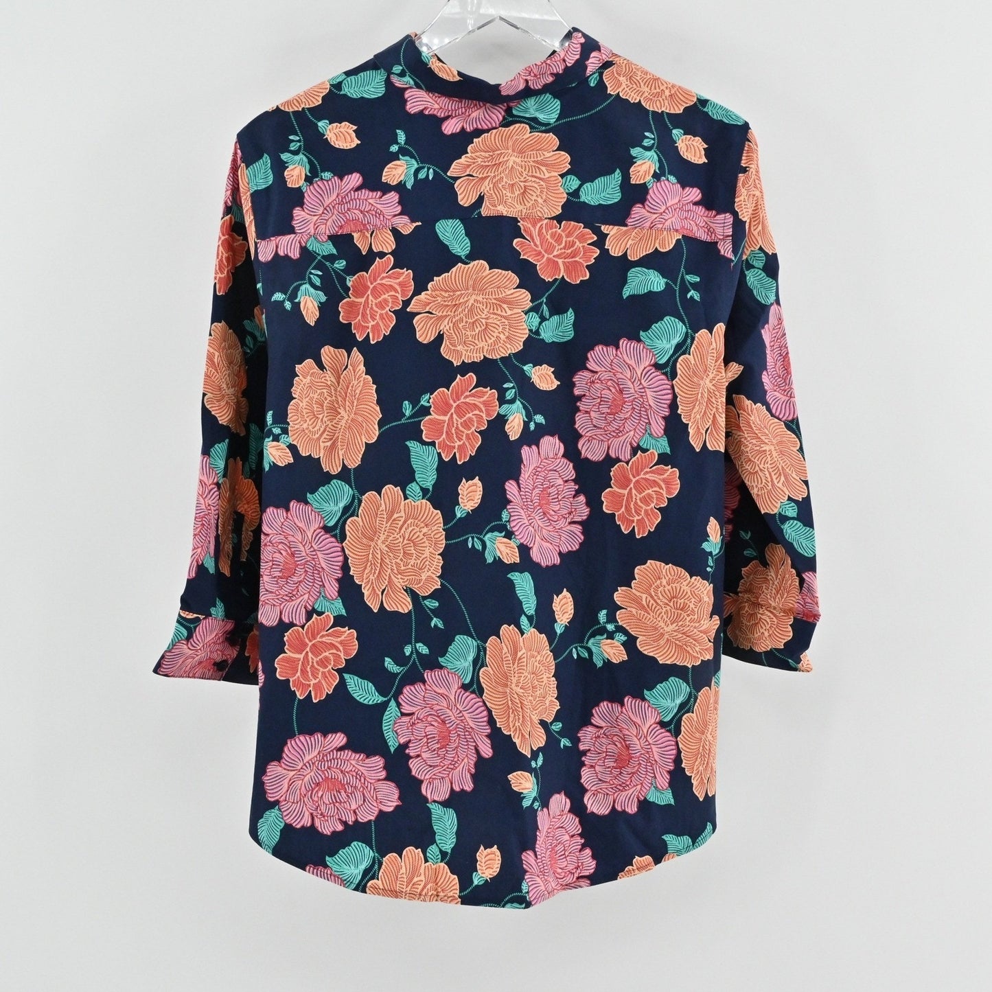 CHICOS Womens Top Size XL Cotton Floral Button Tropical Vibrant Orange Pink