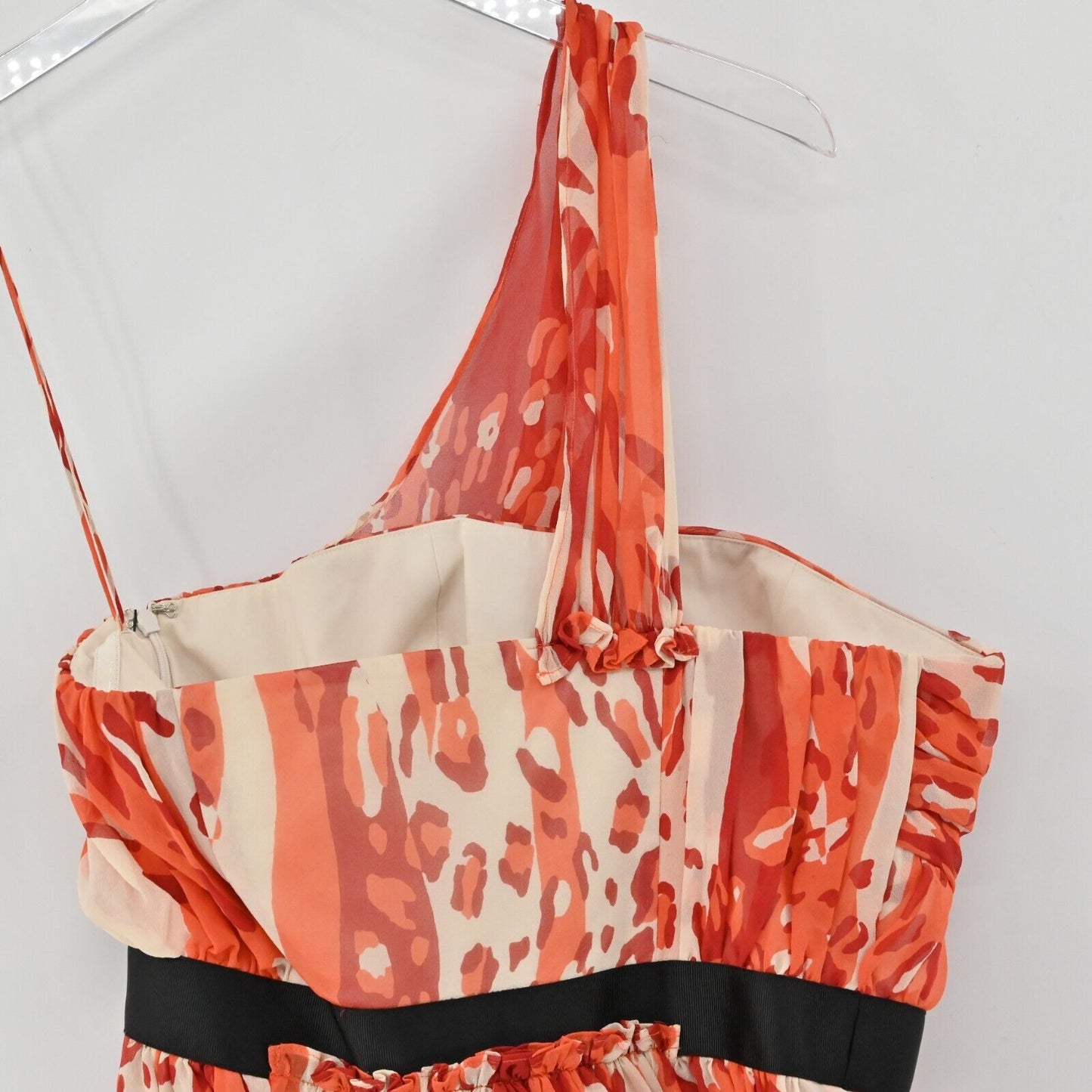 CYNTHIA STEFFE Dress Womens Sz 4 Silk One Shoulder Burnt Orange Printed Mini NEW