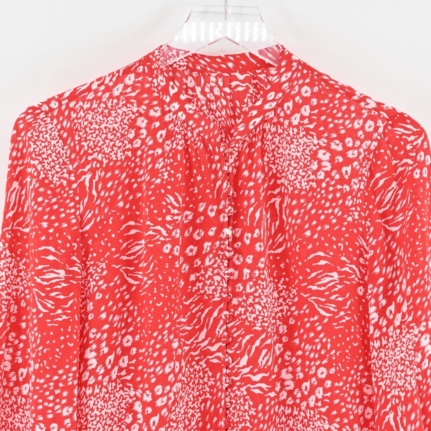 JOIE Top Womens Size L Tariana Viscose Leopard Print Blouse Cherry Red White