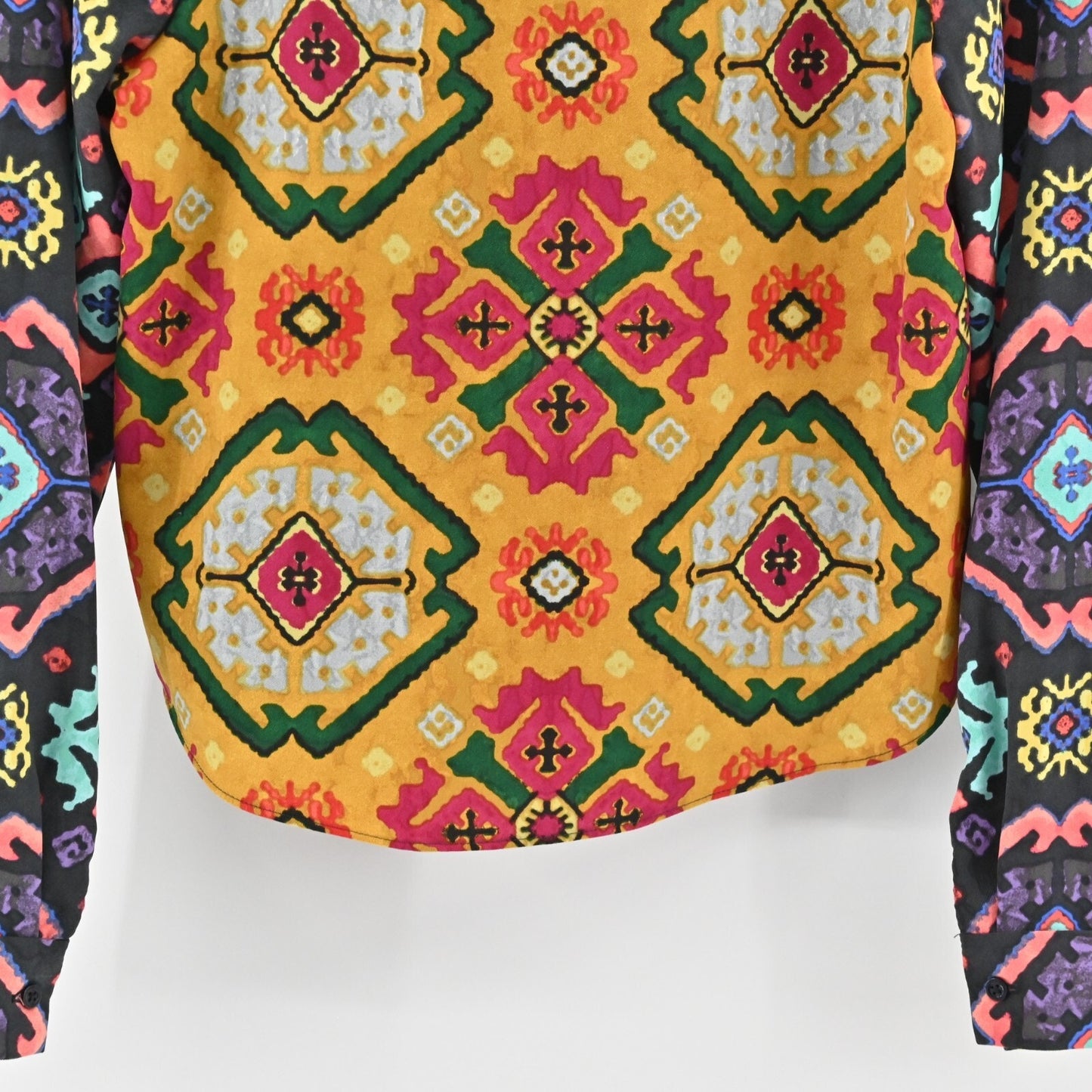 RACHEL ROY Top Womens Sz M Multicolor Print Embroidered Trim Square Neck Blouse