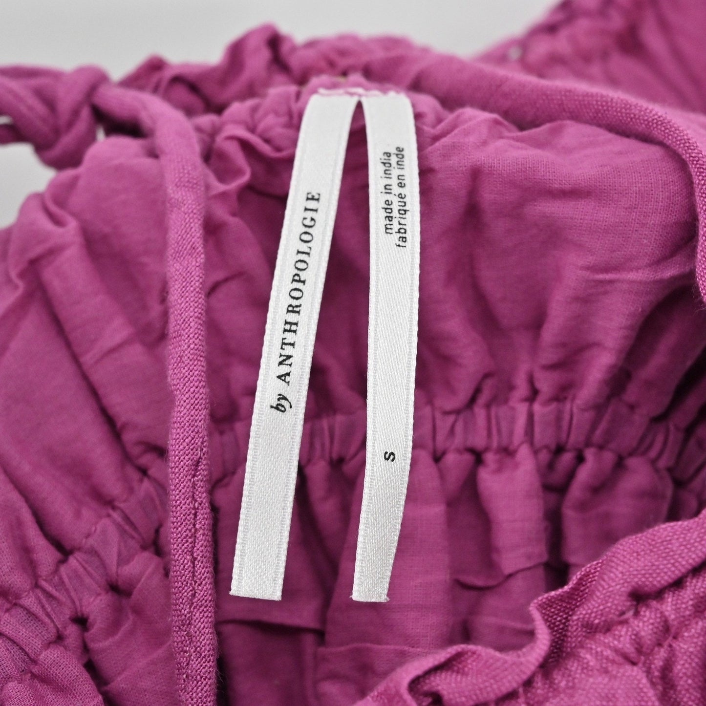 Anthropologie Smocked Waist Mini Dress Dress Size S Linen Tie Back Ruffle Mini