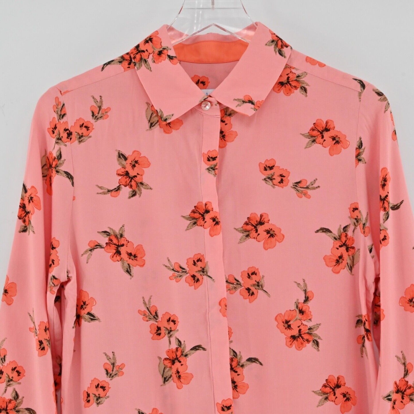 PERLAVERA Top Womens Size S Pink Floral 3/4 Sleeve Button Up Preppy Boho Office