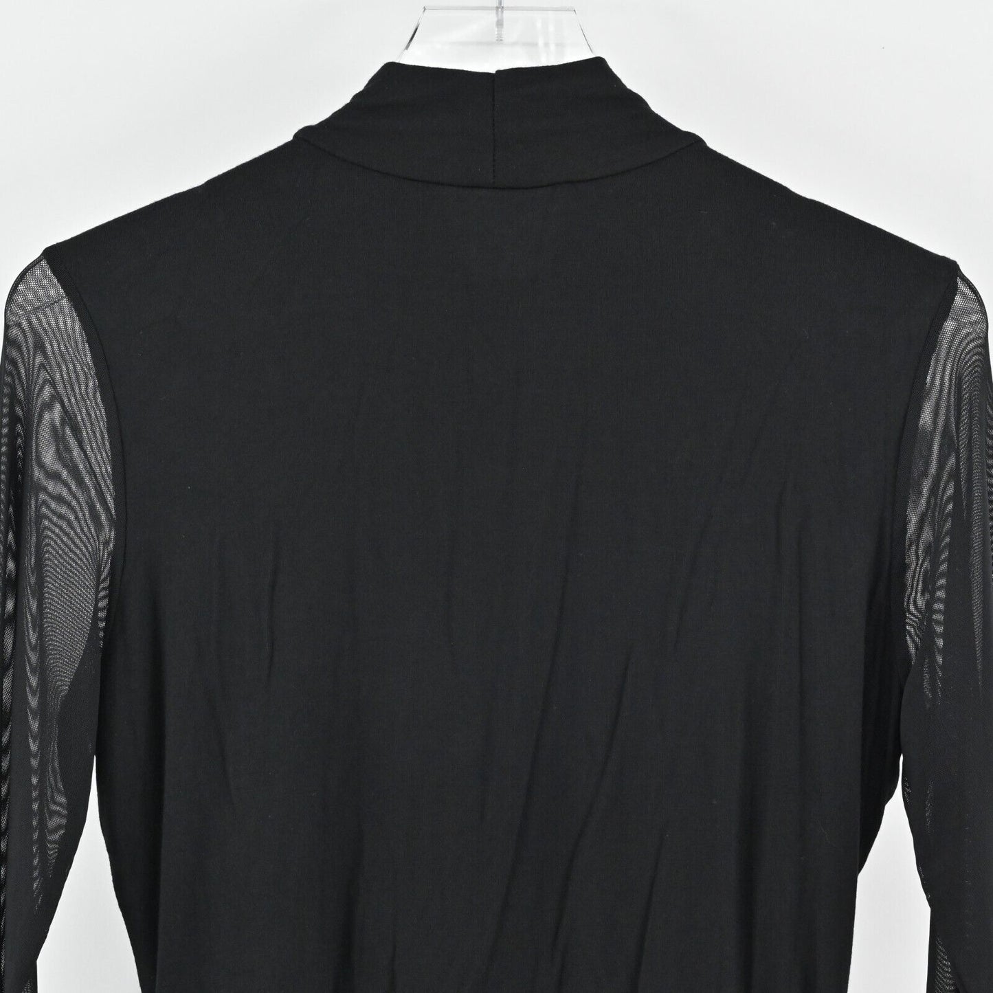 BOSTON PROPER Top Womens Size M Ruched Black Sheer Sleeve Mock Neck Stretch
