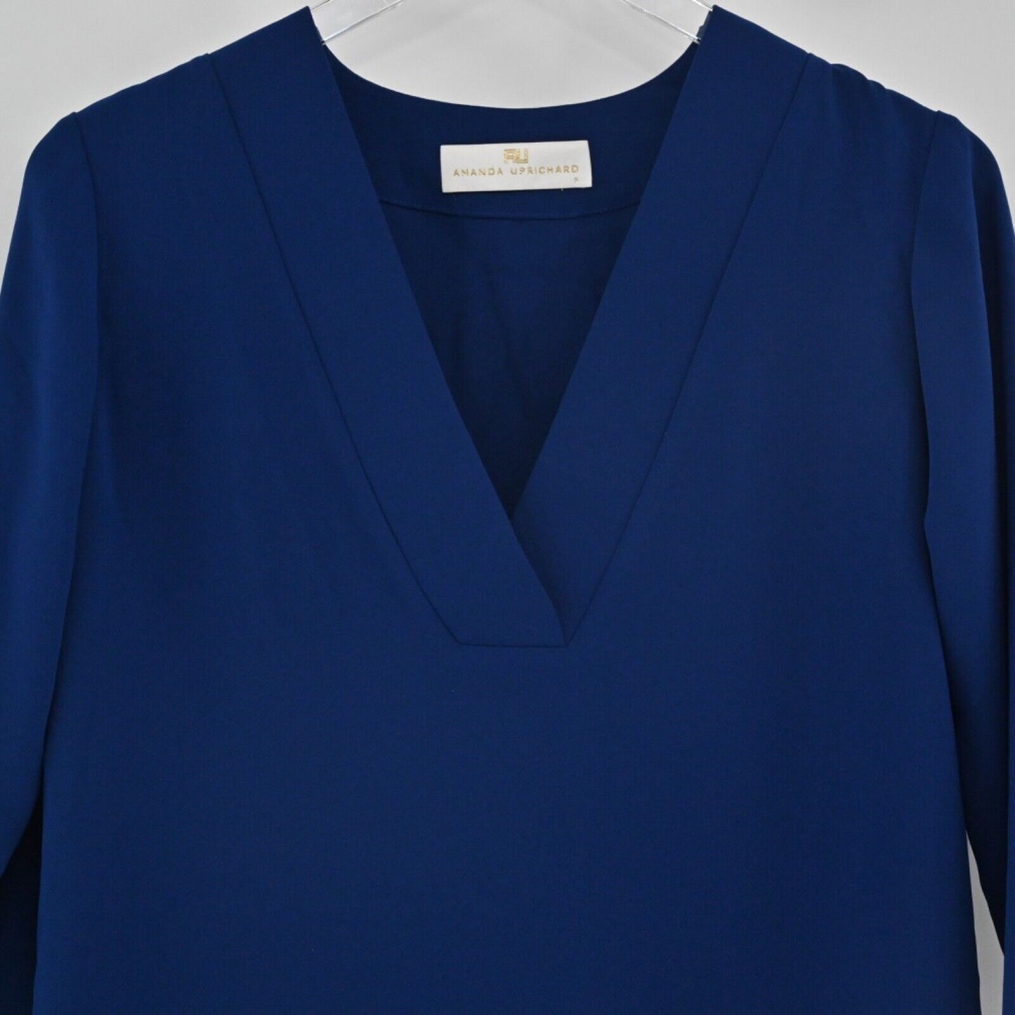AMANDA UPRICHARD Dress Womens Sz XS Royal Blue Deep Vneck Long Sleeve Shift USA