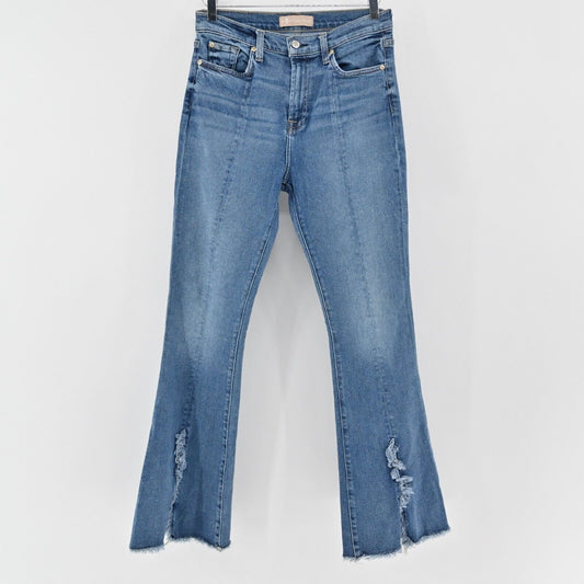 7FAM Jeans Womens Size 29 Luxe Vintage High Rise Slit Blue Denim Flare Raw Hem