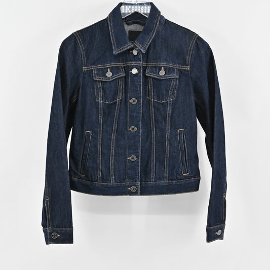 BANANA REPUBLIC Womens Embroidered Tiger Jacket Size XS Blue Denim Button Patch