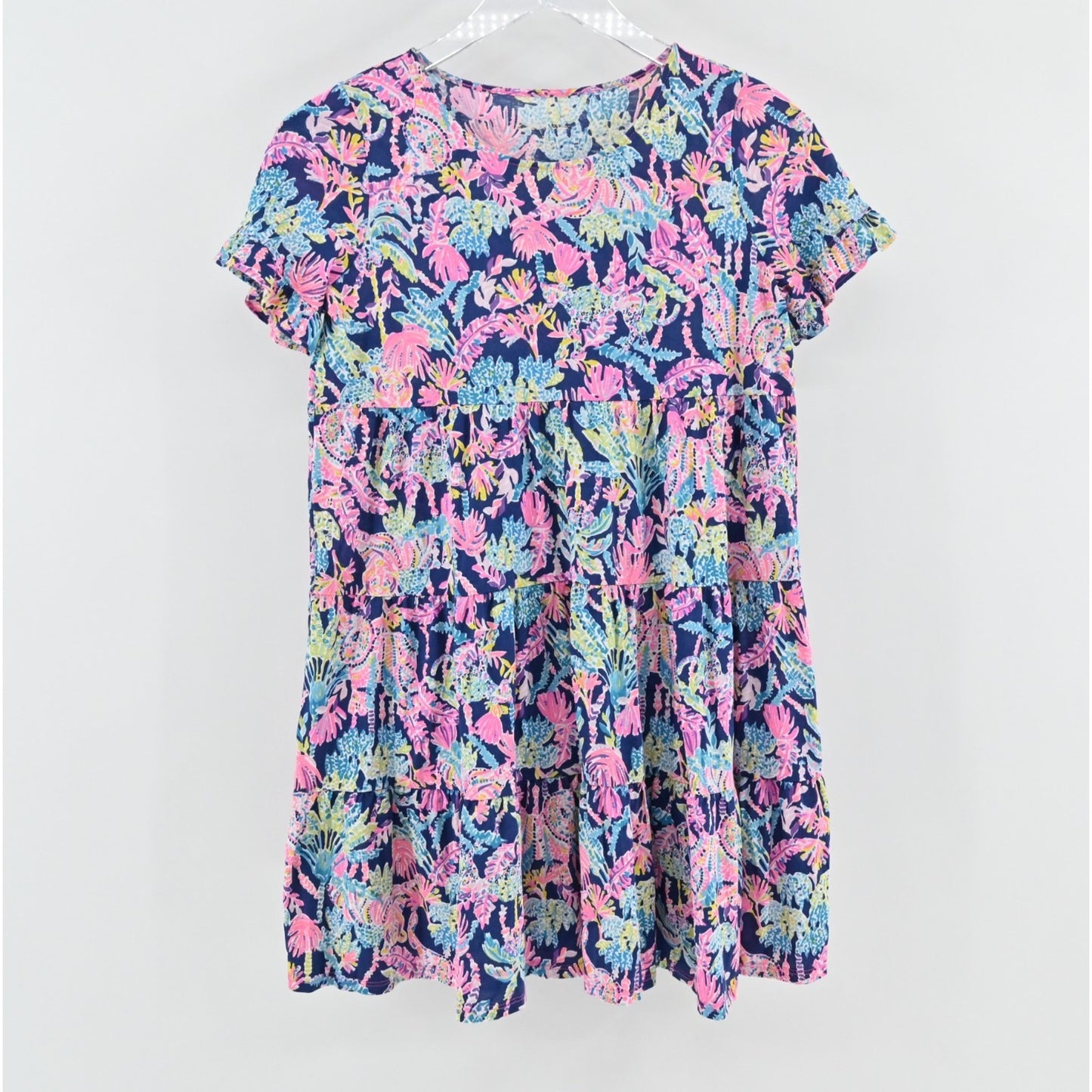 Lilly Pulitzer Girls Jodie Dress Size XL Seen and Herd Short Sleeve Swing Tiered