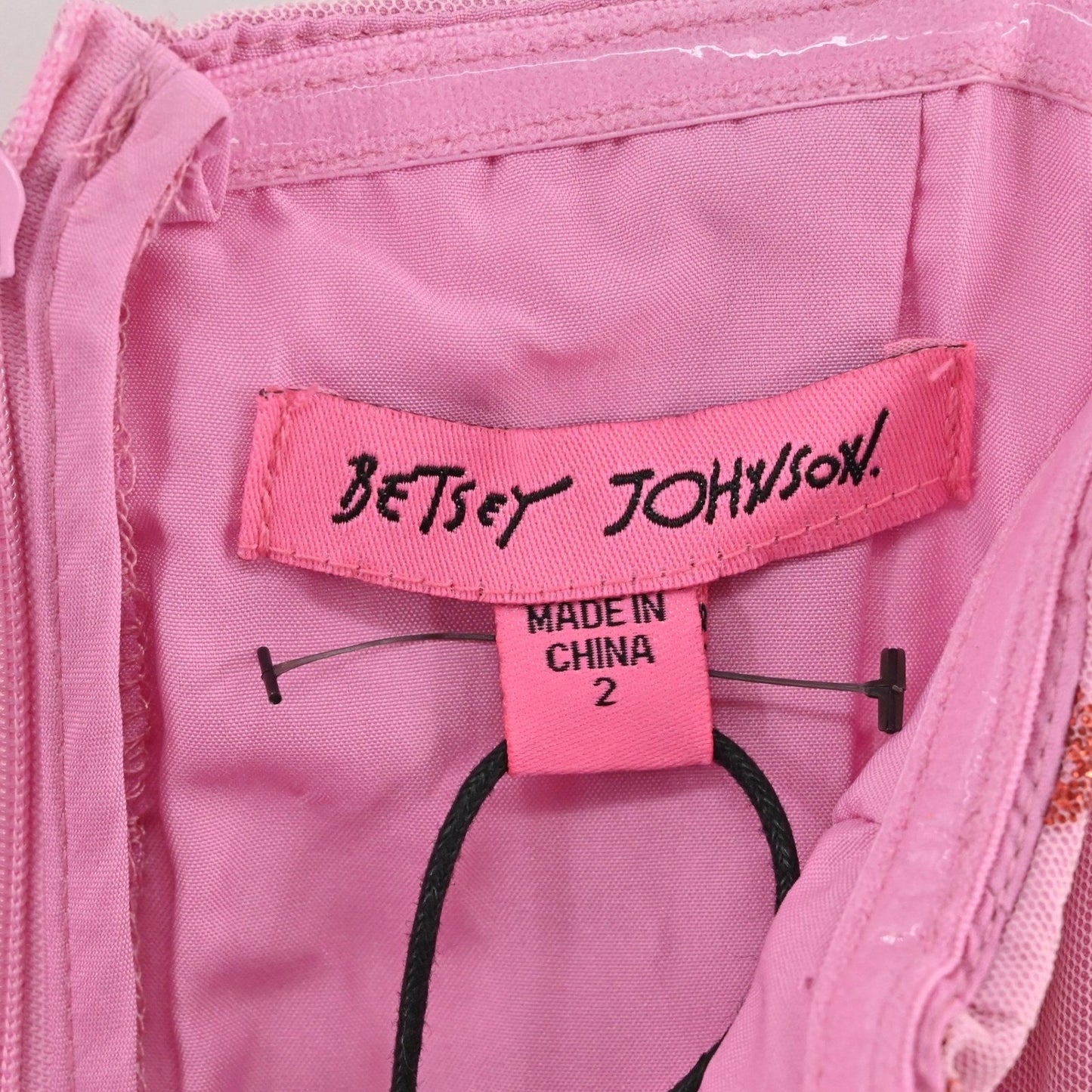 Betsey Johnson Foil Printed Tiered Sweetheart Dress Size 2 Heart Pink Romantic