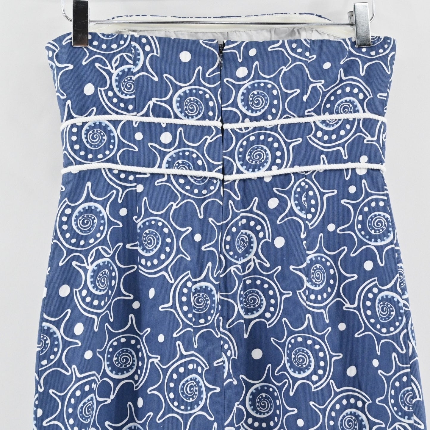 Vineyard Vines Strapless Seashell Dress Sz 6 Blue 100% Cotton Preppy Beach Retro