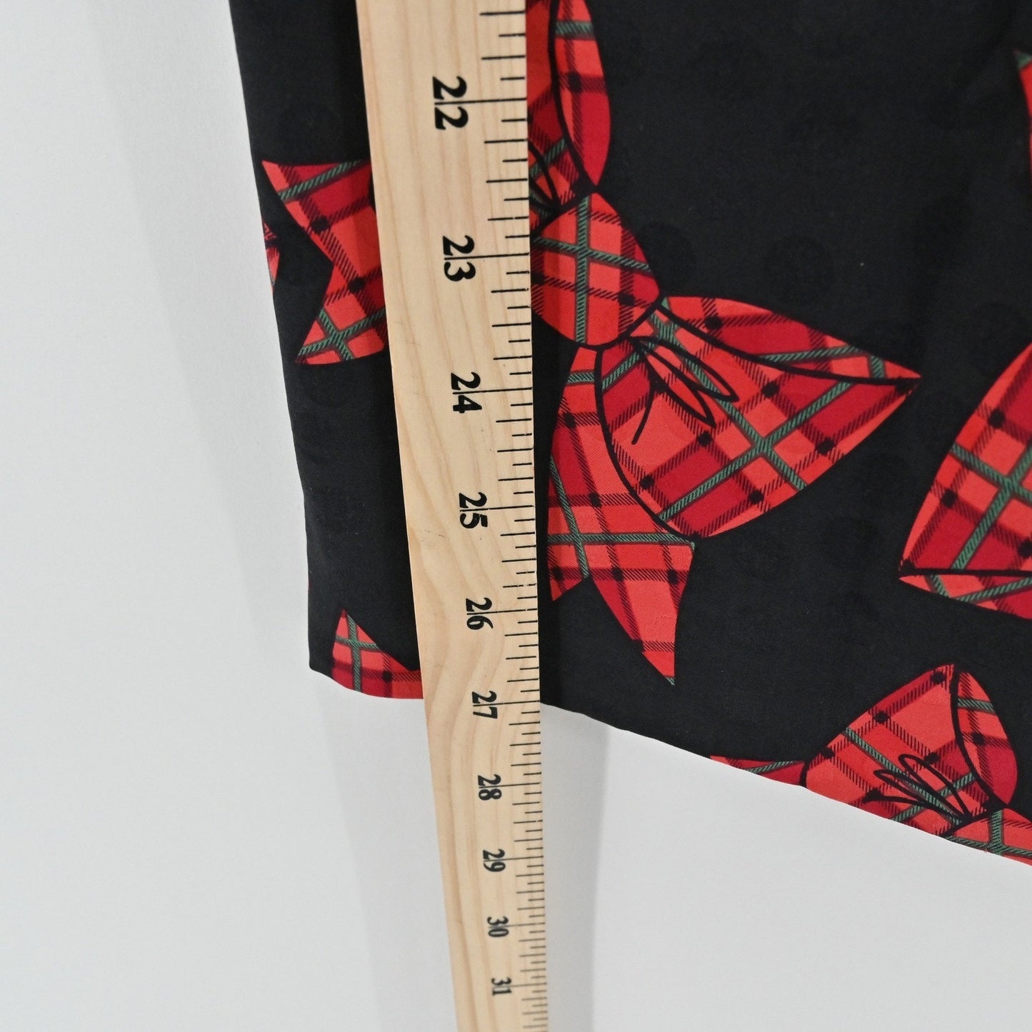 Vtg 80s Holiday Bow Silk Skirt Size 10 Black Red Pleated Ugly Christmas Party