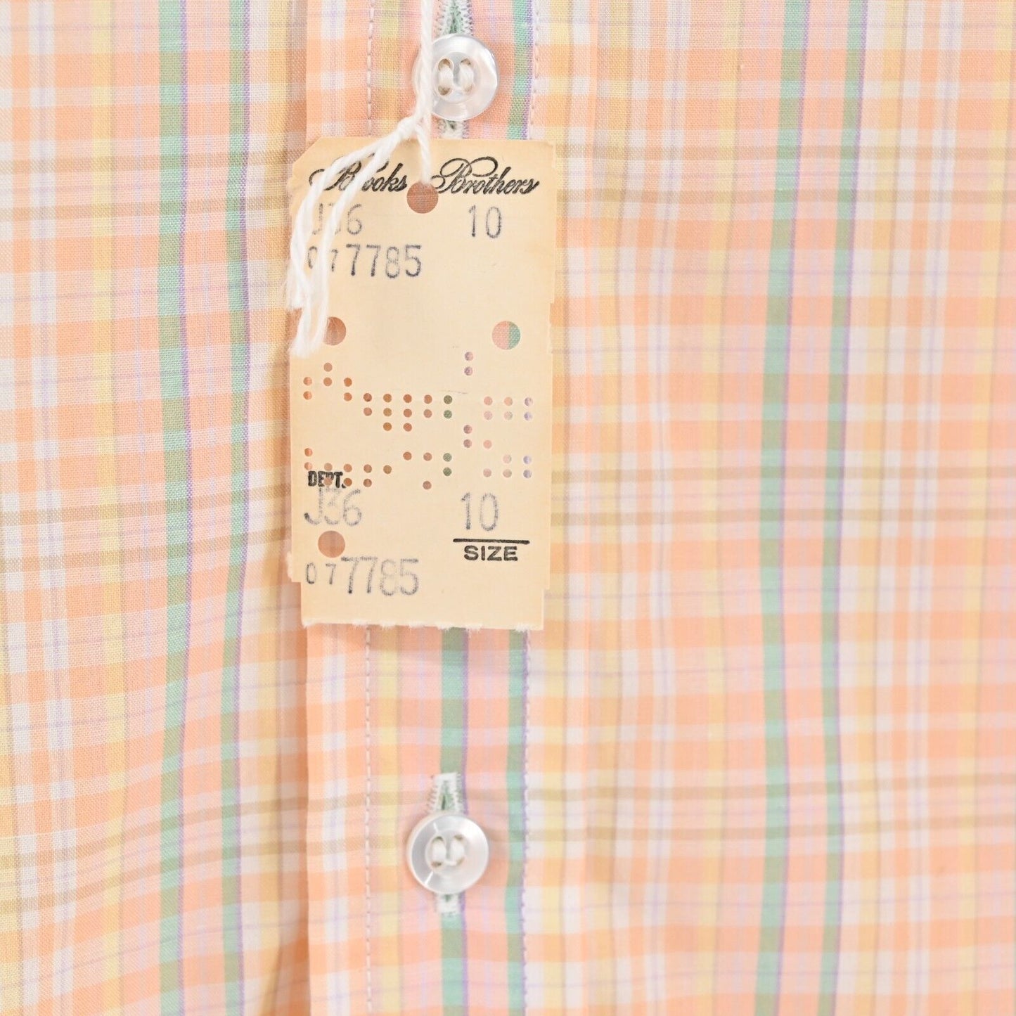 Vtg BROOKS BROTHERS Top Womens Size 10 Orange Cotton Plaid Ruffle Deadstock 70s