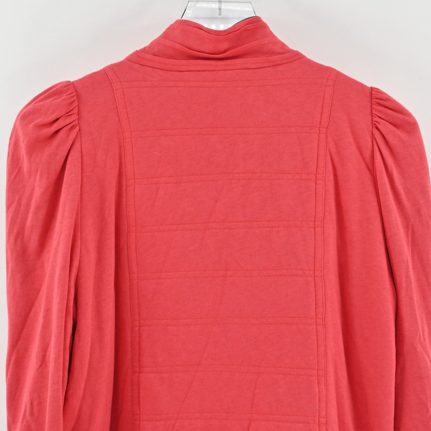 Marc Jacobs Womens Ruffle Front Jacket Size L Puff Sleeve Coral Pink Blue Soft