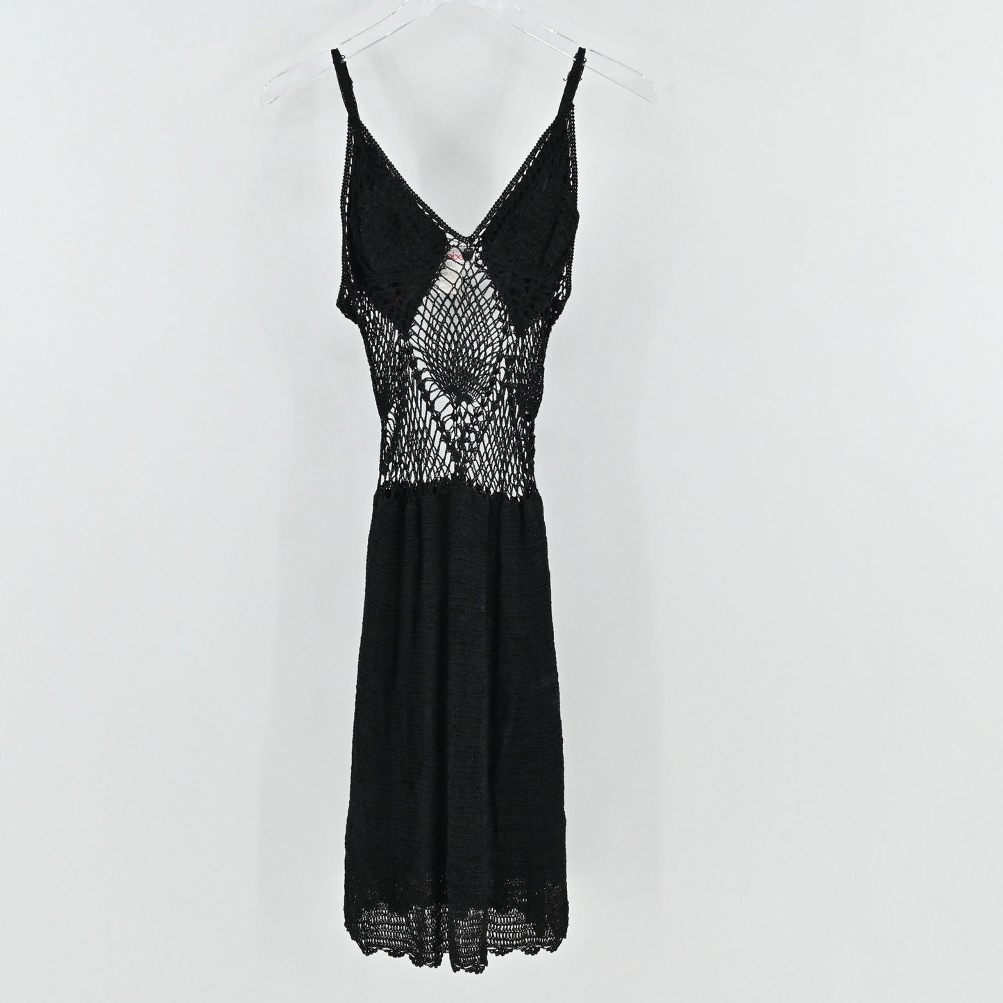 Vtg 90s Carabella Collection Sheer Crochet Dress Sz L Black Grunge Goth Festival