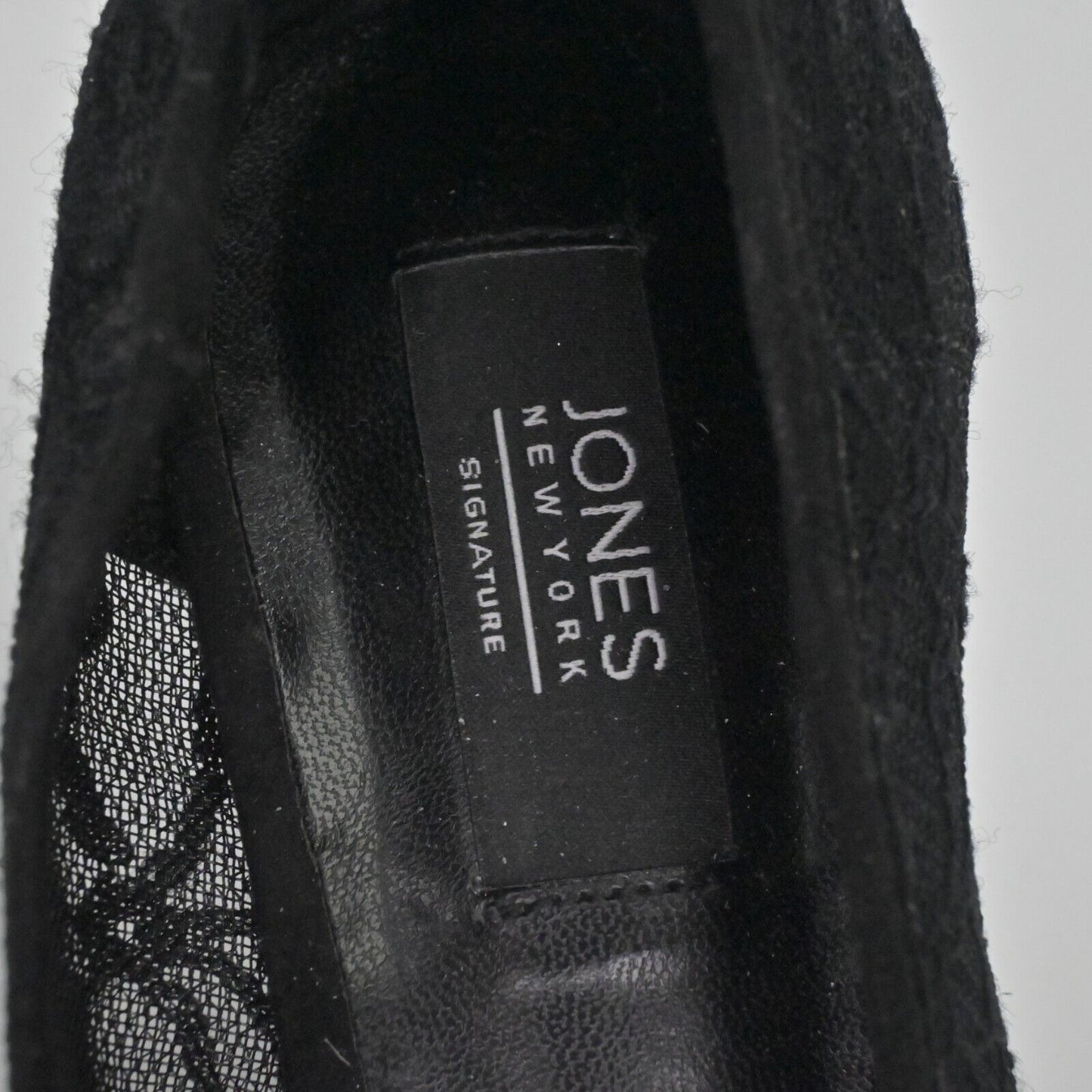 Vtg JONES NEW YORK Womens Sz 5.5 Black Floral Lace Pointed Toe Berdina Stiletto