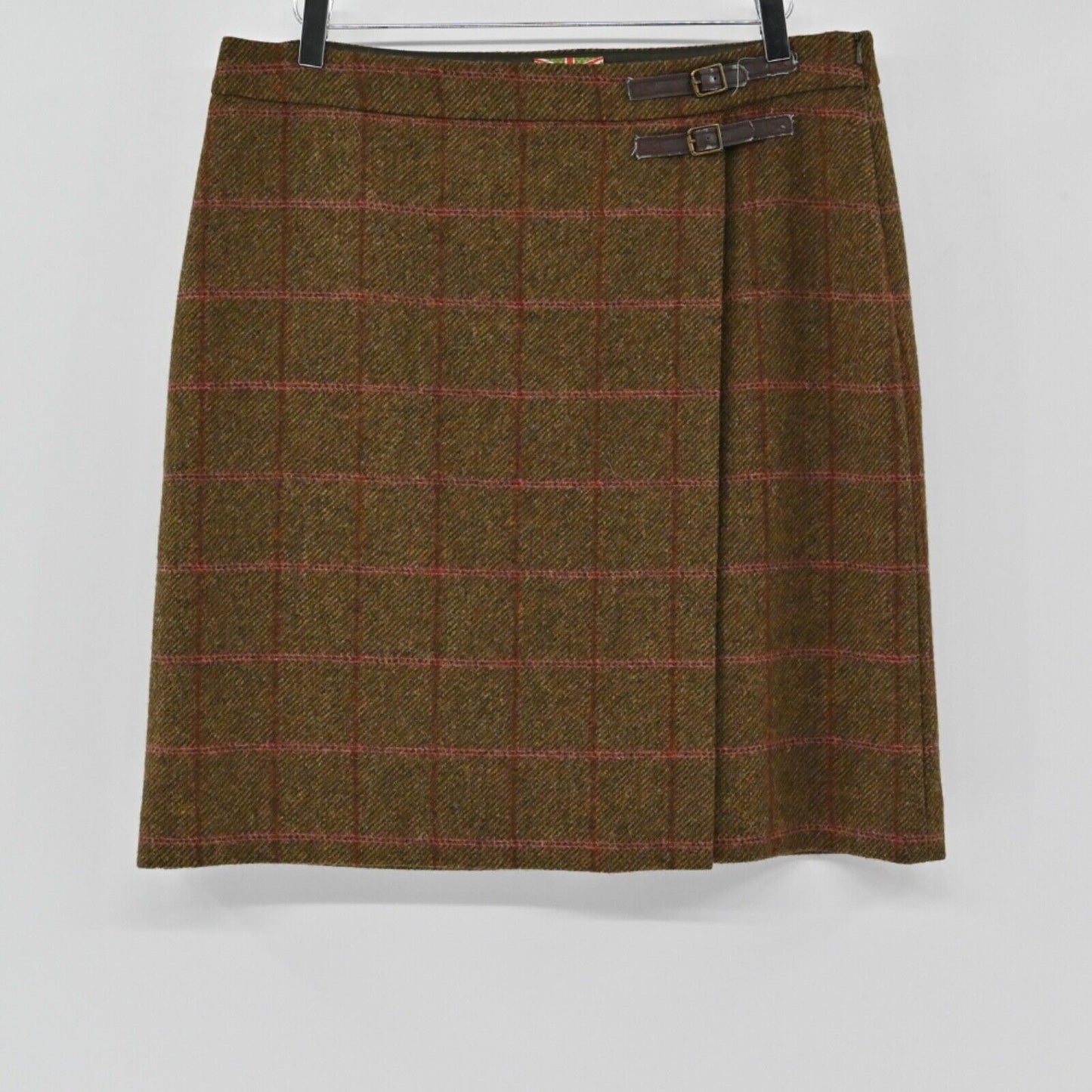 BODEN Skirt Womens Size 12L Brown Plaid Wool British Tweed Equestrian Mini Wrap