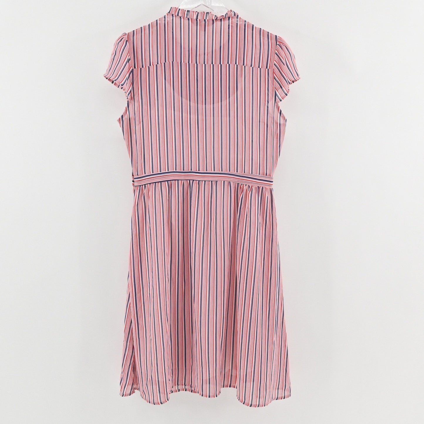 Modcloth Striped Button Front Midi Dress Size L Ruffle Nautical Retro Red Blue