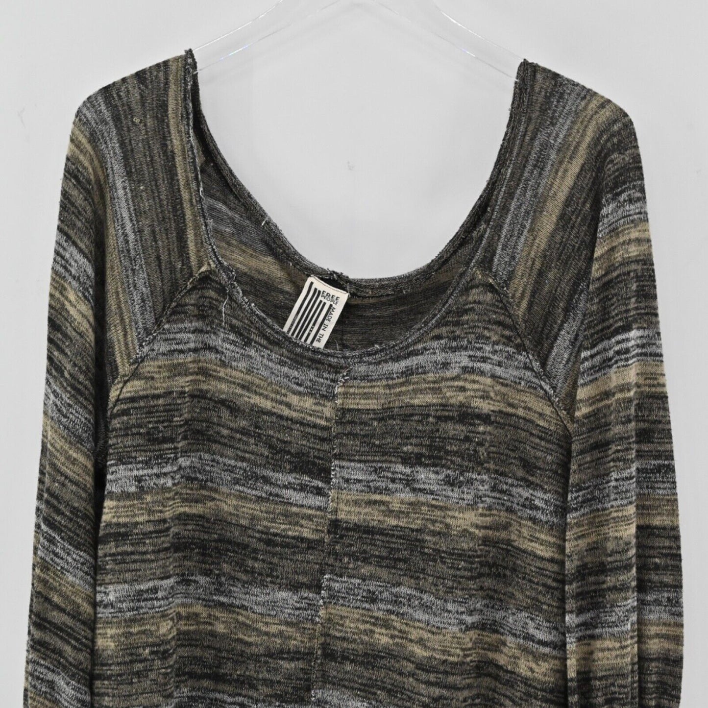 FREE PEOPLE Top Womens Size XS Black Brown Space Dye Stripe Oversized Knit USA