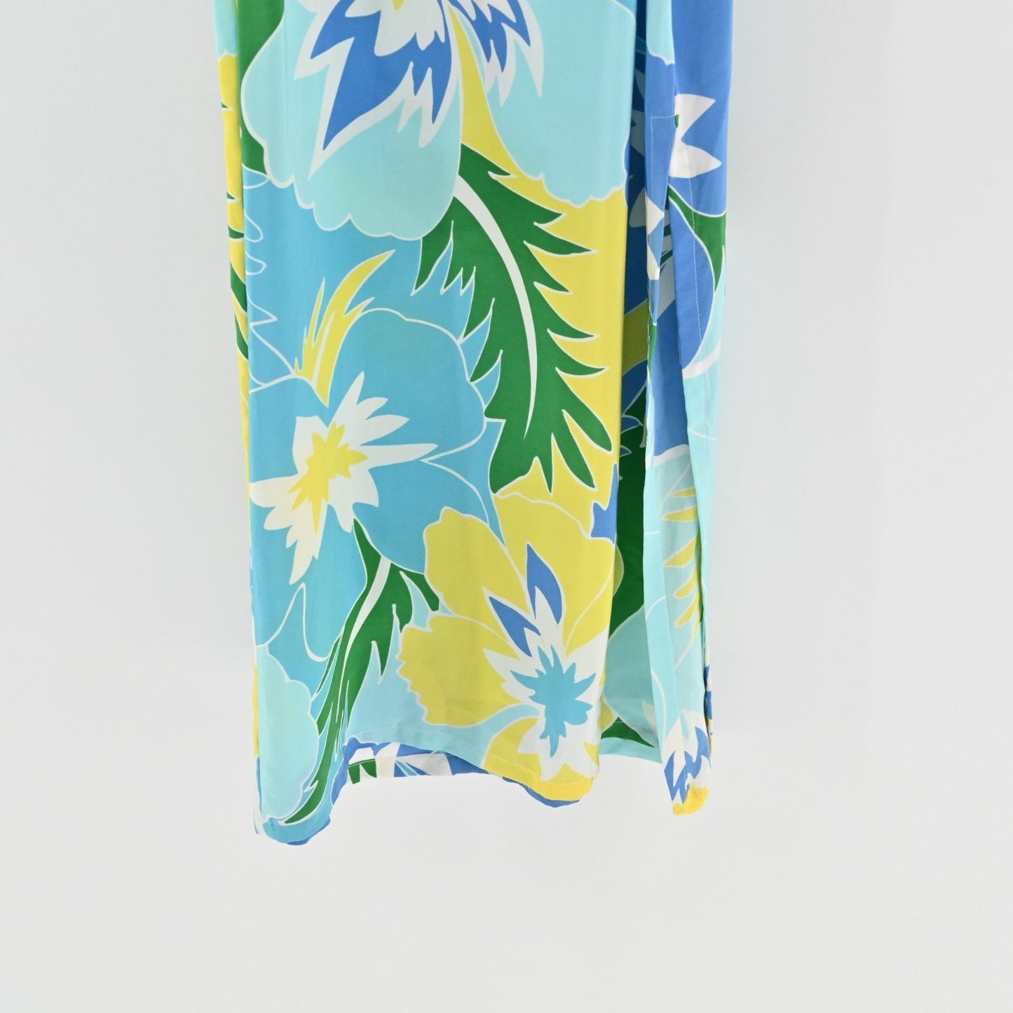 Vtg Maggy London Silk Maxi Dress Size 10 Floral Tropical Print Blue Sleeveless