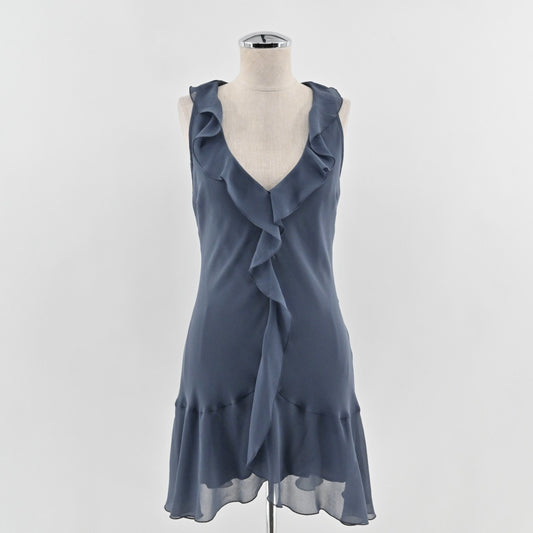 Aritzia Wilfred Hera Vintage Navy Dress Size S Sleeveless VNeck Ruffle Bias Cut