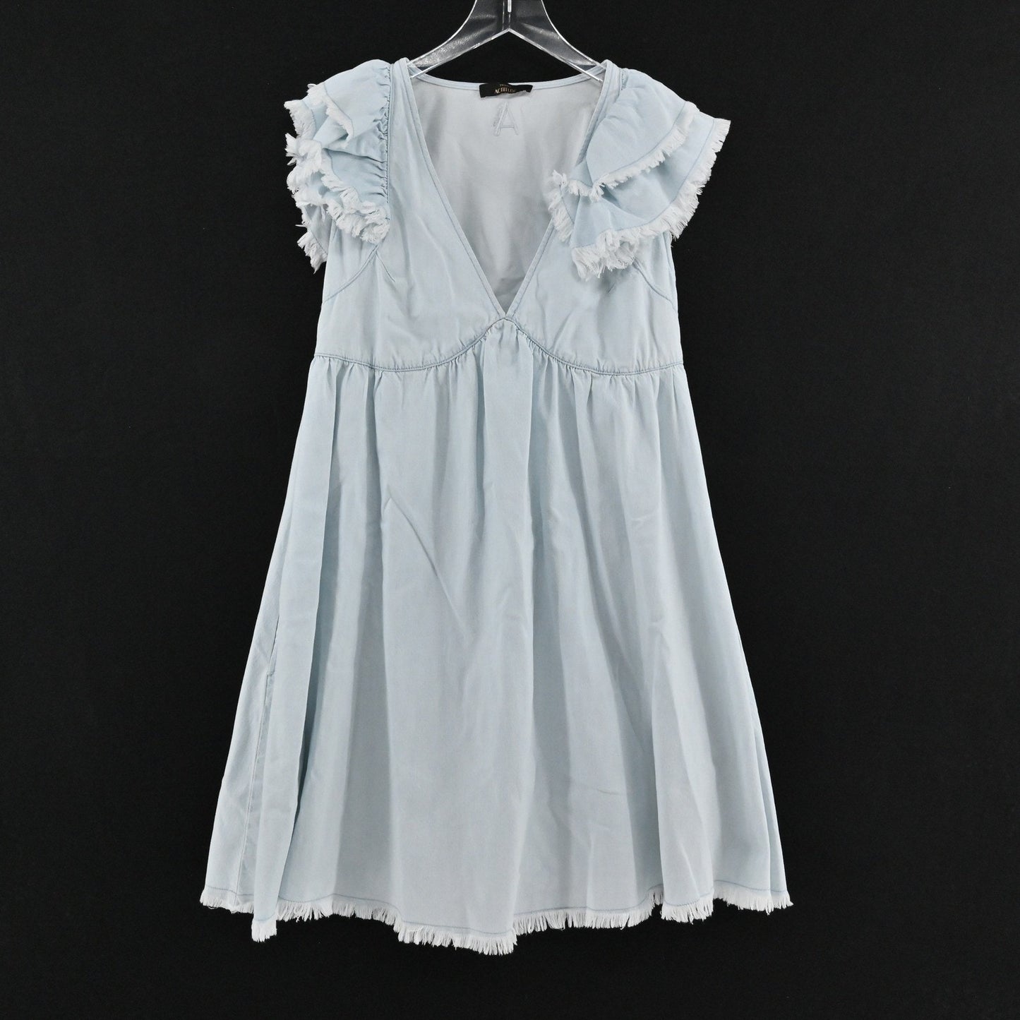 Twinset Actitude Denim Dress Frayed Sleeves Size S Blue Babydoll Ruffle Casual