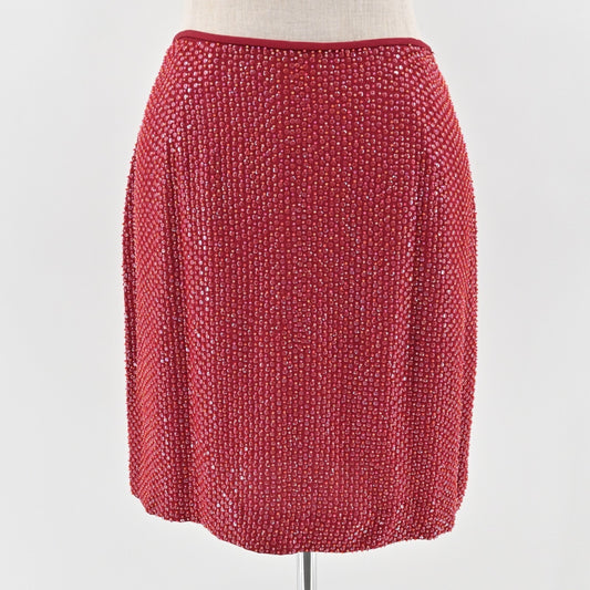 Vtg Y2k CACHE Skirt Size 4 Silk Red Beaded Sequin Embellished Mini Siren Glam