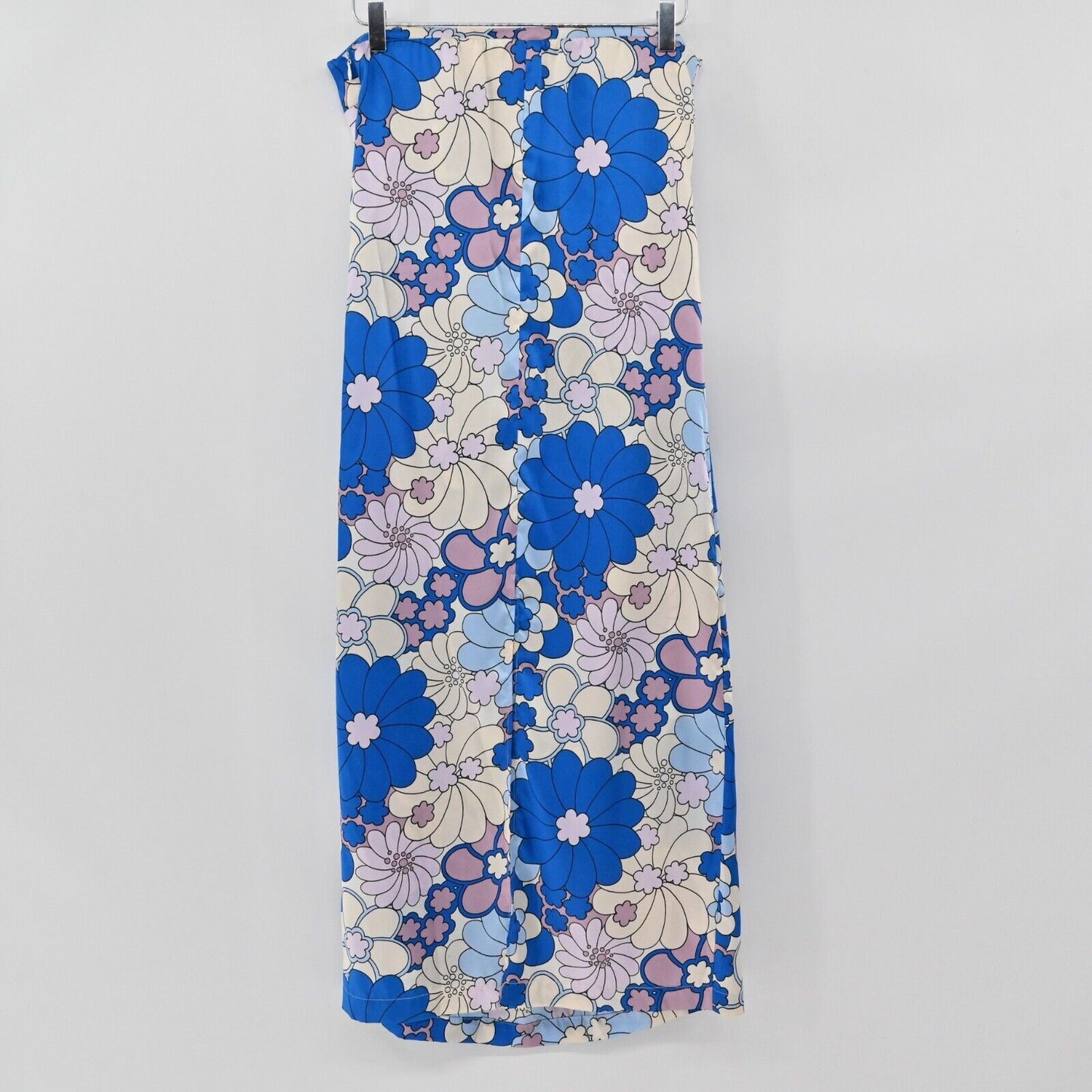 ZARA Dress Womens Sz M Blue Purple Retro Floral Strapless Midi 60s Mod 70s Boho