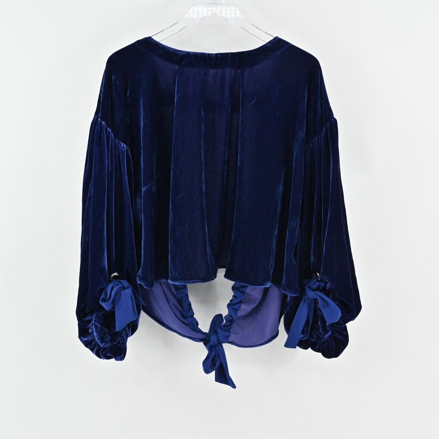 FREE PEOPLE Top Womens Sz M Blue Gimme Some Lovin' Velvet Open Back Blouse Boho