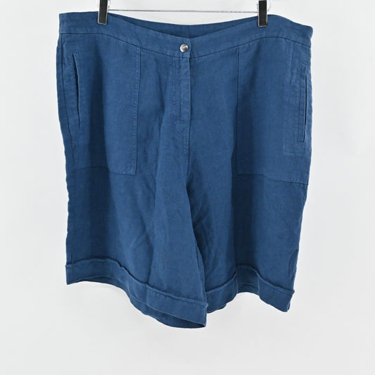 POETRY Shorts Womens Size 16 Solid Blue Linen High Waisted Casual Coastal NEW