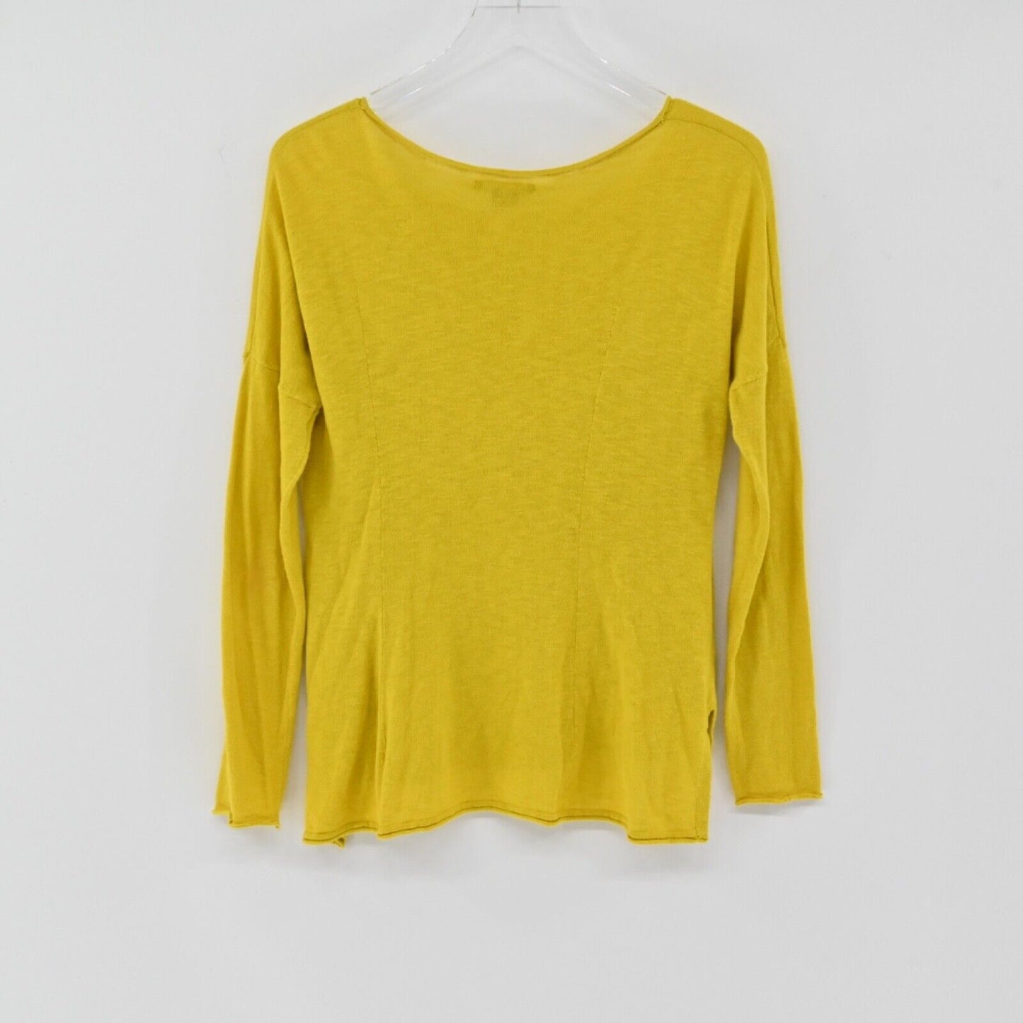 VINCE Top Womens Sz XS Mustard Yellow Slub Knit Relaxed Boat Neck Dolman Sleeve