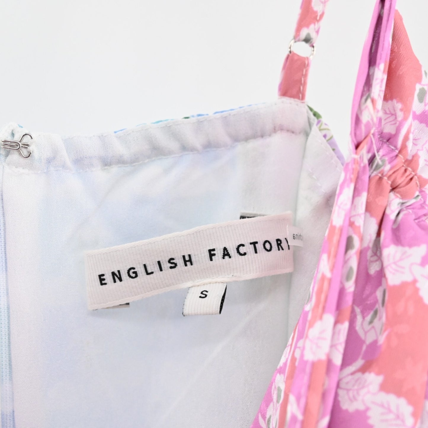 ENGLISH FACTORY Dress Sz S Pastels Floral Print Satin Sleeveless Midi Blue Pink