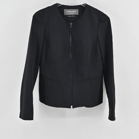 Camomilla Italia Black Zip Front Jacket Size 42 Collarless Blazer Made in Italy