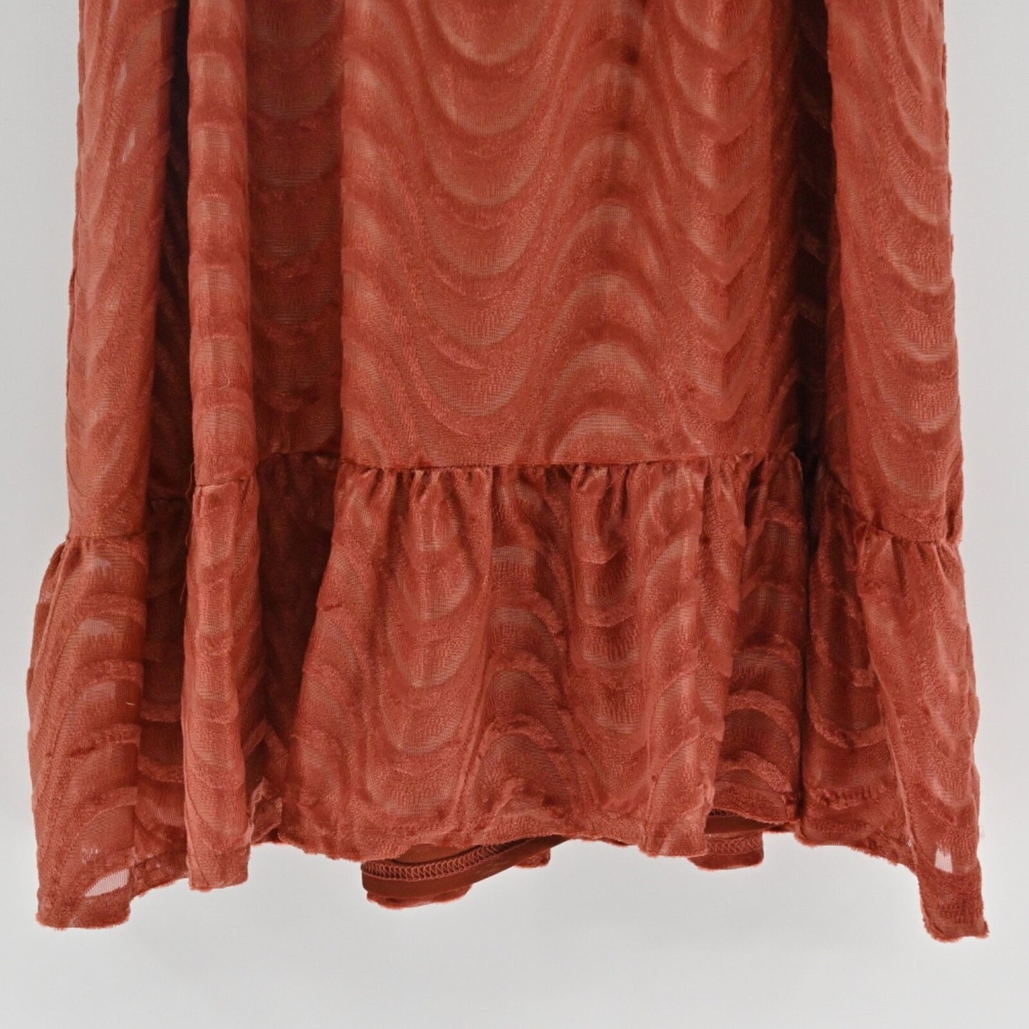 MOON RIVER Velvet Babydoll Dress Size M Peasant Boho Puff Sleeves Rust Retro 70s