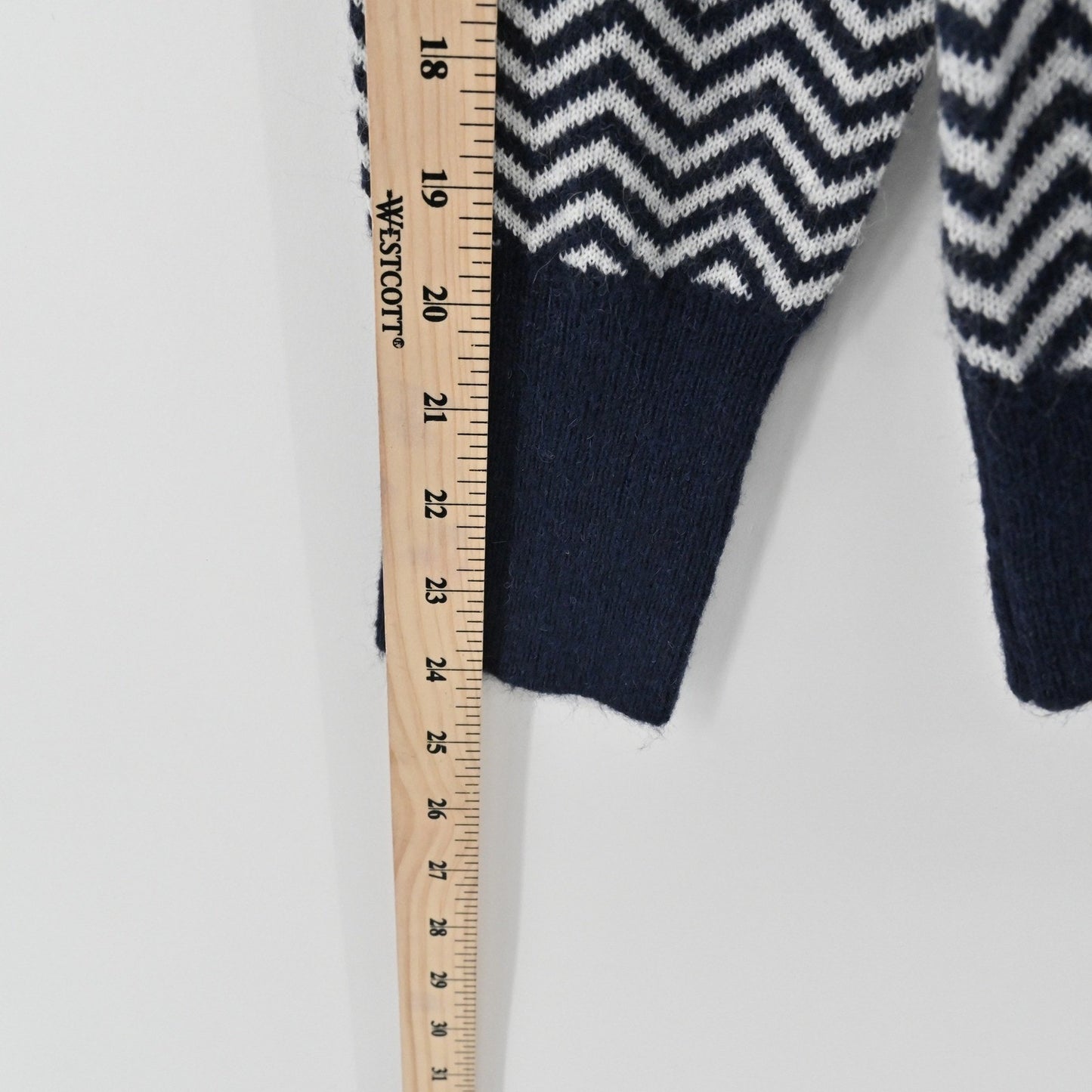 J Crew Womens Chevron Alpaca Sweater Size S Preppy Navy White Mock Neck Button