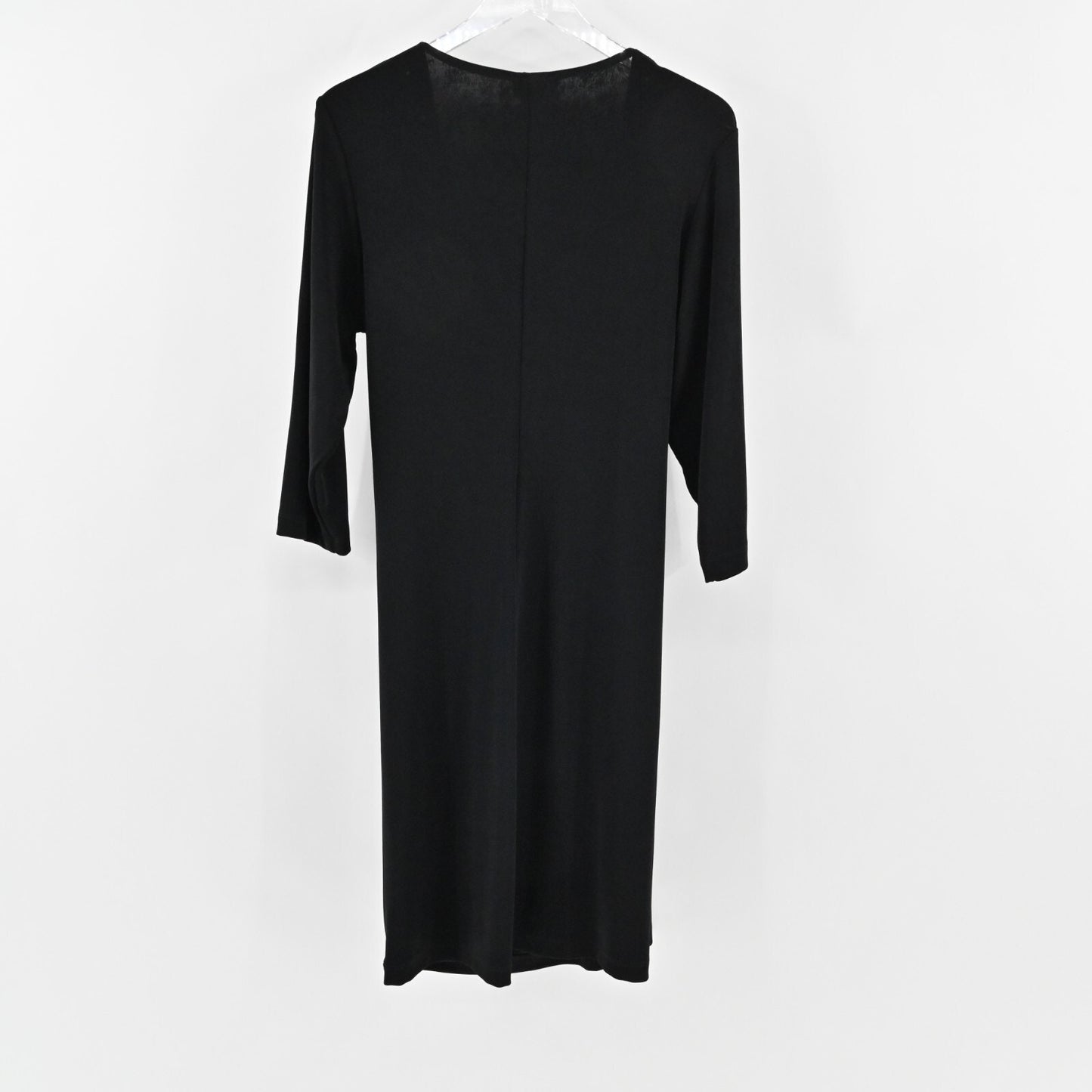 CHICOS Travelers Dress Size L Solid Black Rosemary Faux Wrap Minimalist Capsule