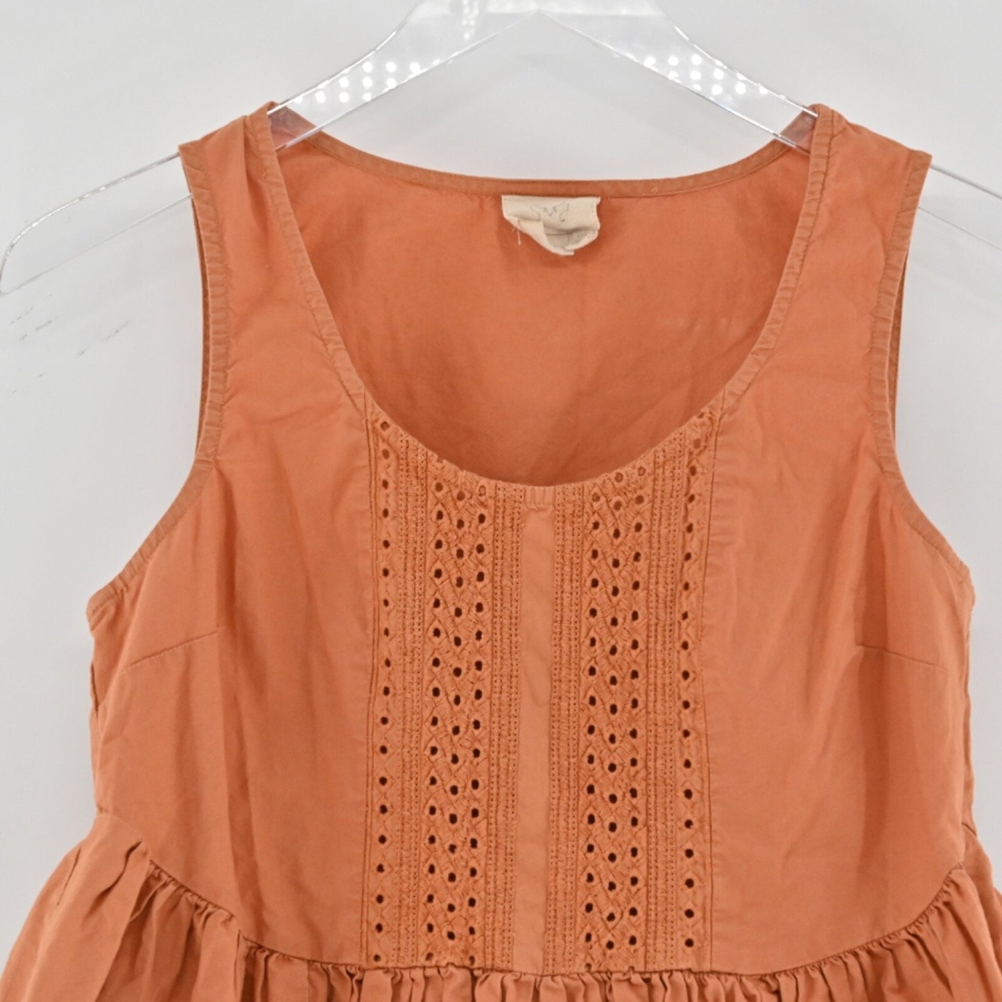 ANTHROPOLOGIE Womens Sienna Peplum Top Sz 2 Orange Boho Cotton Vanessa Virginia