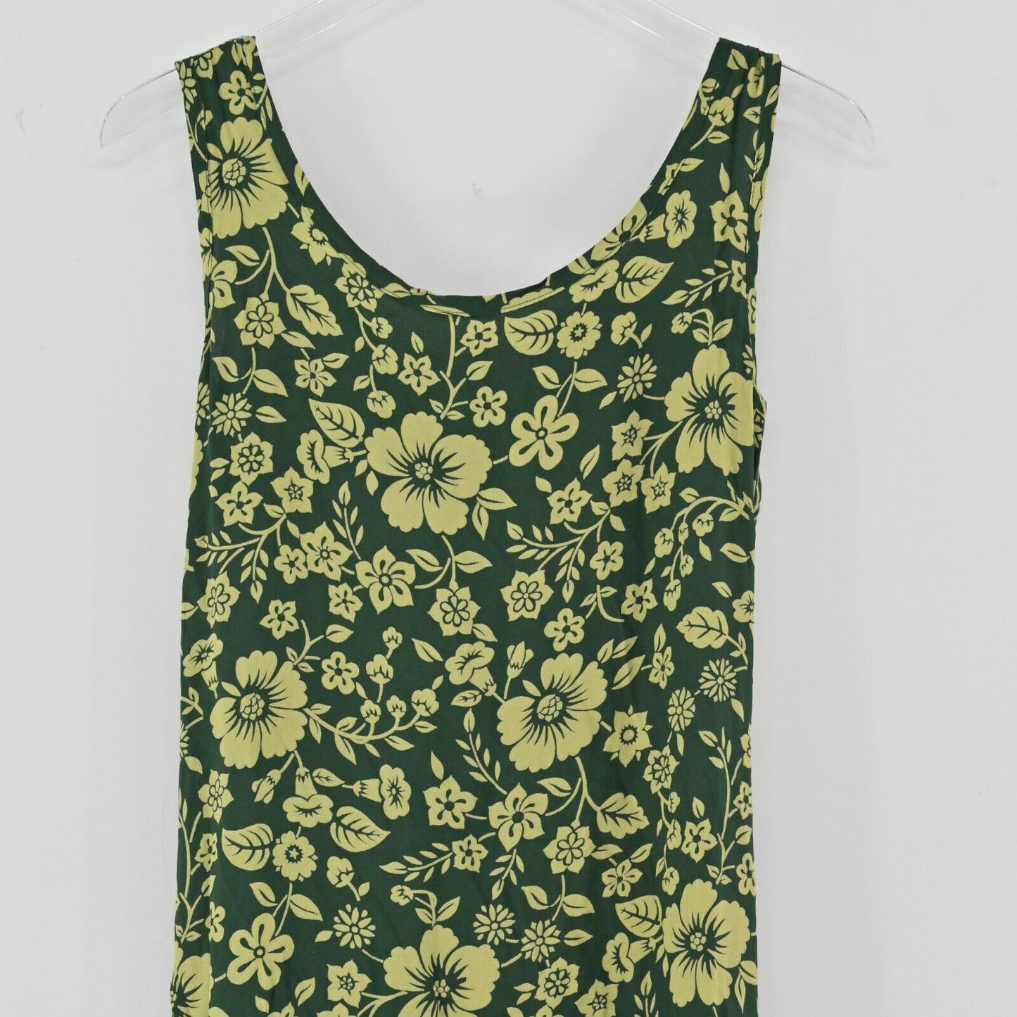 Vtg OLD NAVY Dress Womens Size 8 Green Tropical Floral Print Sleeveless Maxi