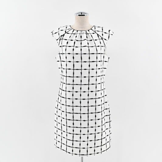 BADGLEY MISCHKA Dress Sz 10 Belle White Black Windowpane Print Cap Sleeve Retro