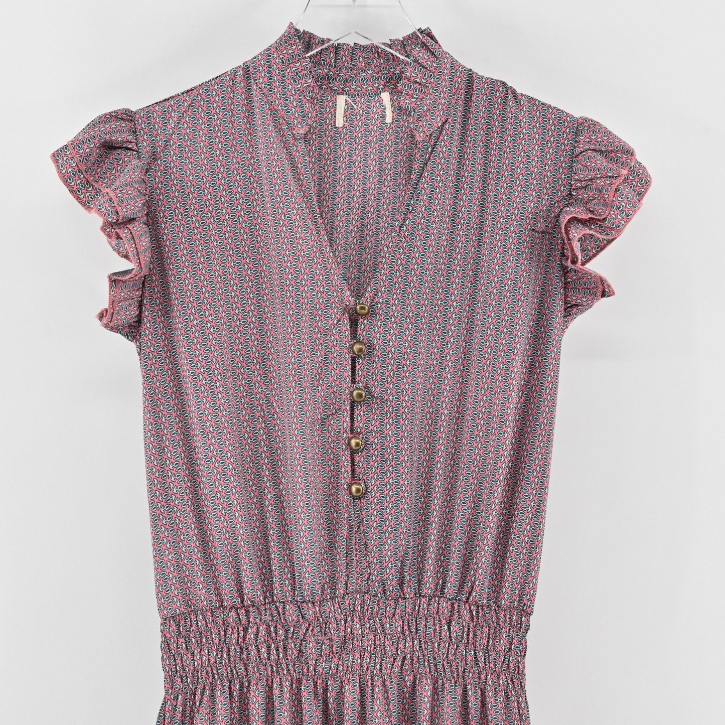 PERRY WALKER COLLECTIVE Cornelia Midi Dress Size M Pink Floral Silk Peasant Boho