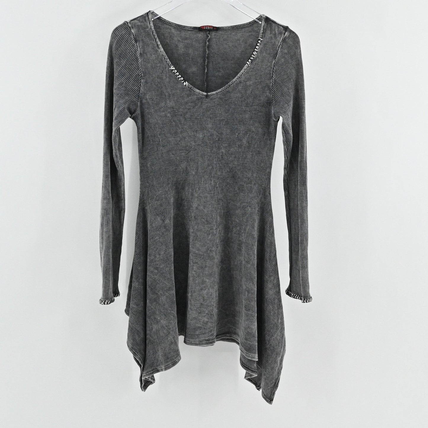 Vtg Y2k T Party Waffle Knit Dress Size M Gray Whimsigoth Grunge Asymmetrical