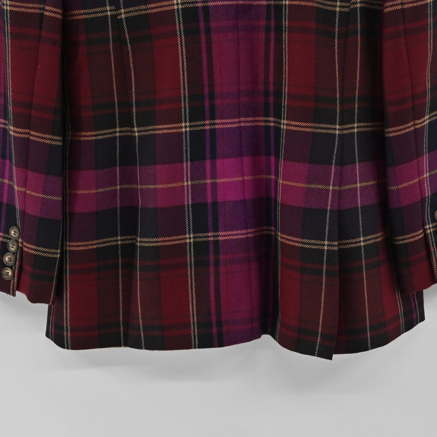 Vtg ELLEN TRACY Blazer Womens Size 10 Purple Plaid 100% Wool Single Breasted 90s