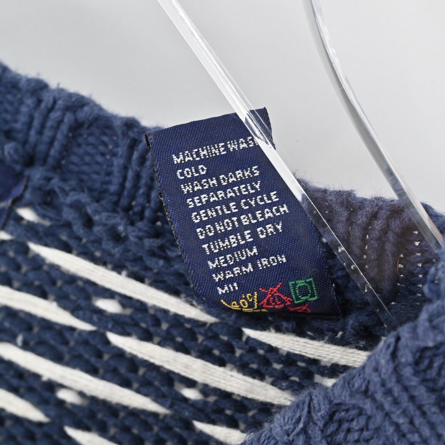 Vtg GAP Sweater Womens Sz L Blue Fair Isle 100% Cotton Chunky Knit Crew Neck 80s