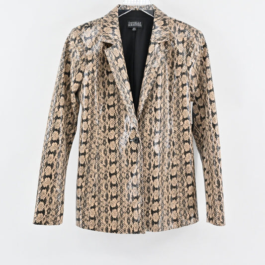 DANIELLE BERNSTEIN Jacket Womens XS Beige Animal Print Snake Blazer Mob Wife NEW